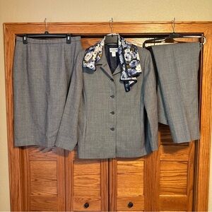 Pendleton Gray 100% Virgin Wool 3 Piece Set Pants Size 12 skirt & Jacket Size 14